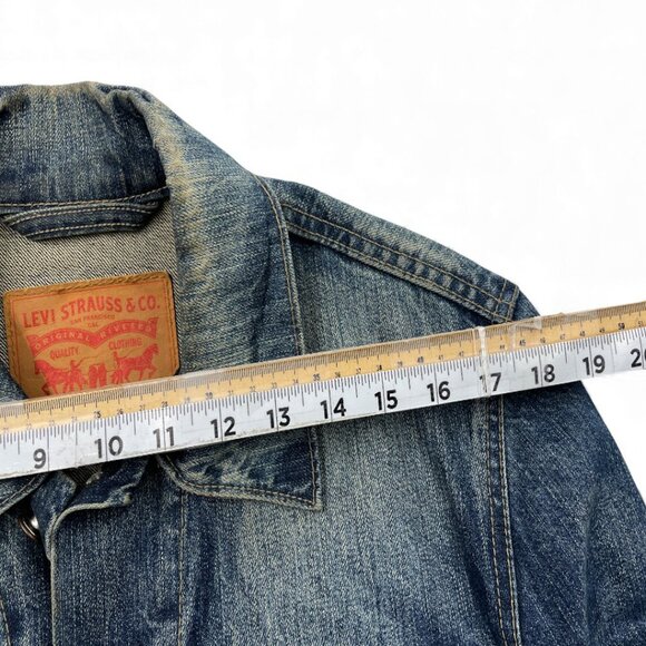 Levis Denim Jean Jacket Blue Cotton Men's Medium Nice Whisker Fade Pattern - Picture 7 of 13